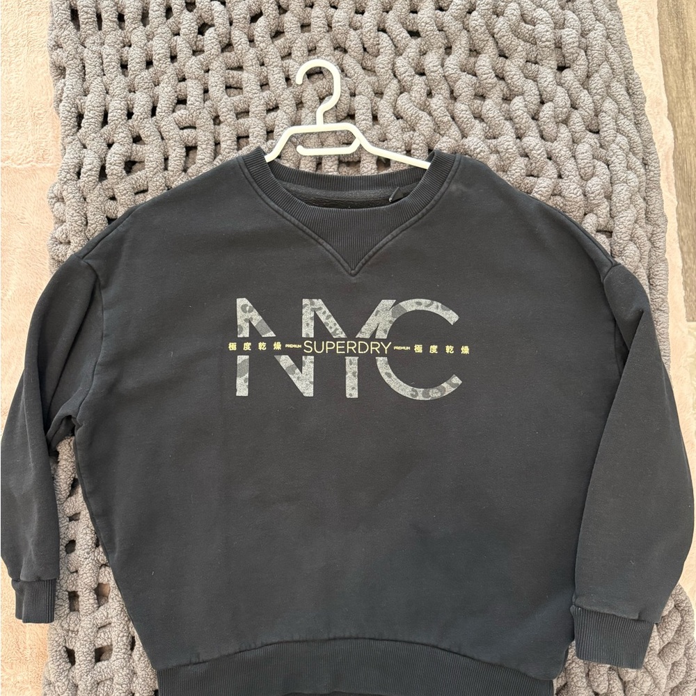 Superdry slouch Black Crewneck Sweater with NYC Graphic